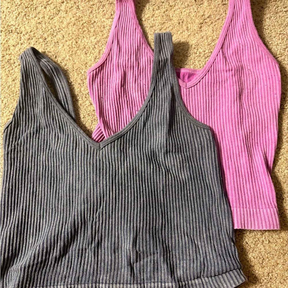 Aura Ribbed Gray and Pink Tank Tops